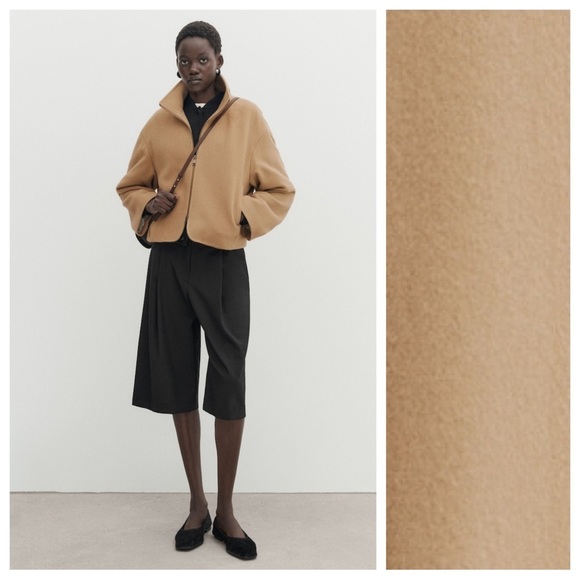 NWT. Massimo Dutti Beige Wool Blend Comfort Fit Jacket with Zipper. Size L. - Picture 1 of 15